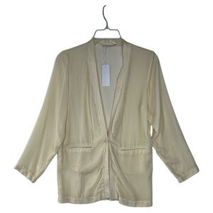 SILK MAISON NWT CREAM  SINGLE BUTTON CARDIGAN WITH POCKETS 100% SILK VELVET SZ S